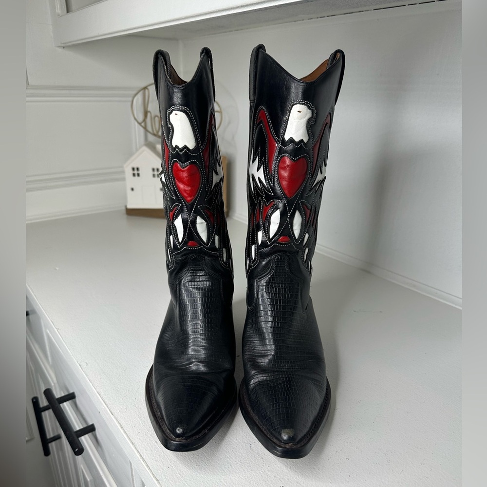 **SOLD**Vintage Nine West Thunderbird Western Boots Women’s 8.5 Black Red White - Picture 2 of 8